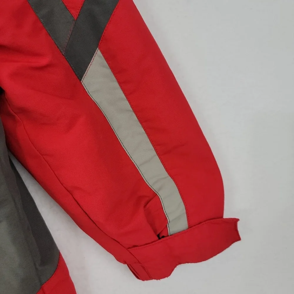 L.L Bean Kids 3 in 1 Red Gray Hide-Away Hood Wind Breaker Classic Jacket M10/12